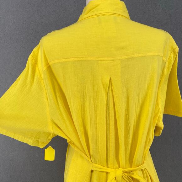Vtg 80s 90s Two Potato Button Down Tie Back Short Sleeve Maxi Dress XL Yellow - Picture 7 of 16